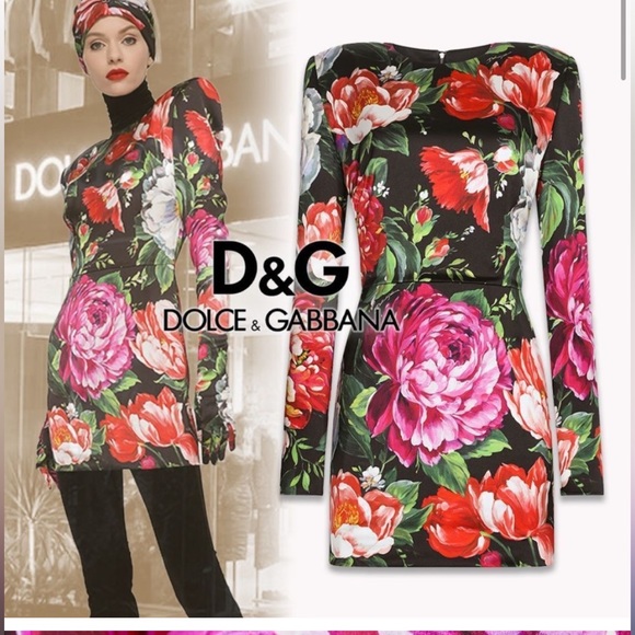 Dolce & Gabbana Floral-Printed Satin Mini Dress size 44 8 NEW long sleeve - Picture 4 of 13